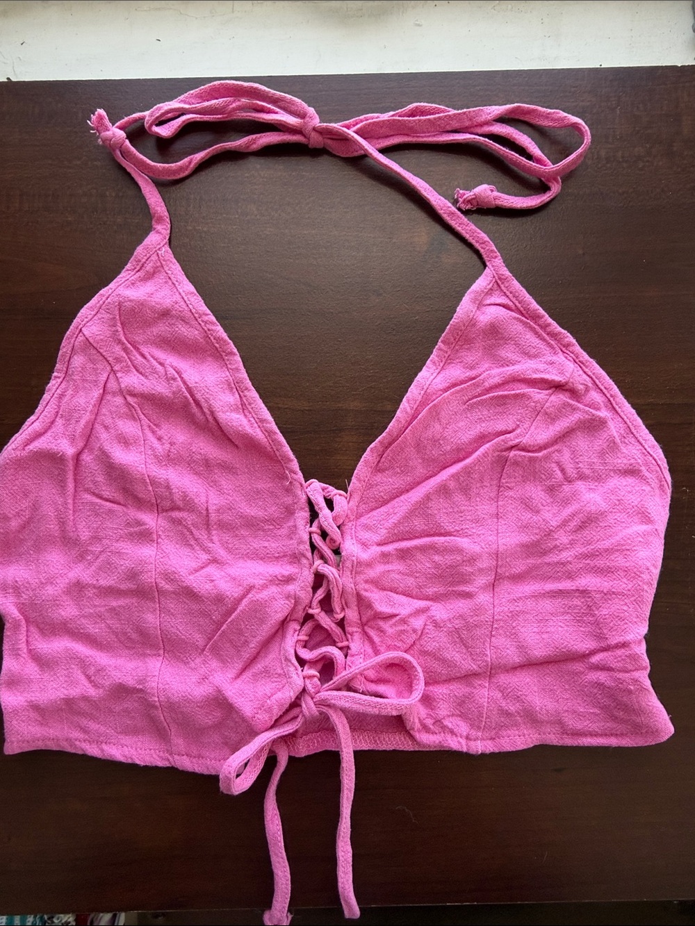 Pacsun LA HEARTS Pink Lace-Up Halter Crop Top